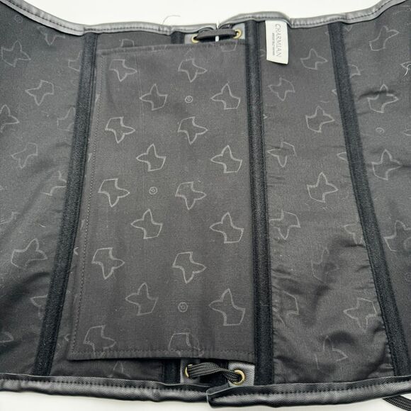 6X Black Steel Boned Steampunk Goth Witch Brocade Floral Leather Overbust Corset - Picture 7 of 14